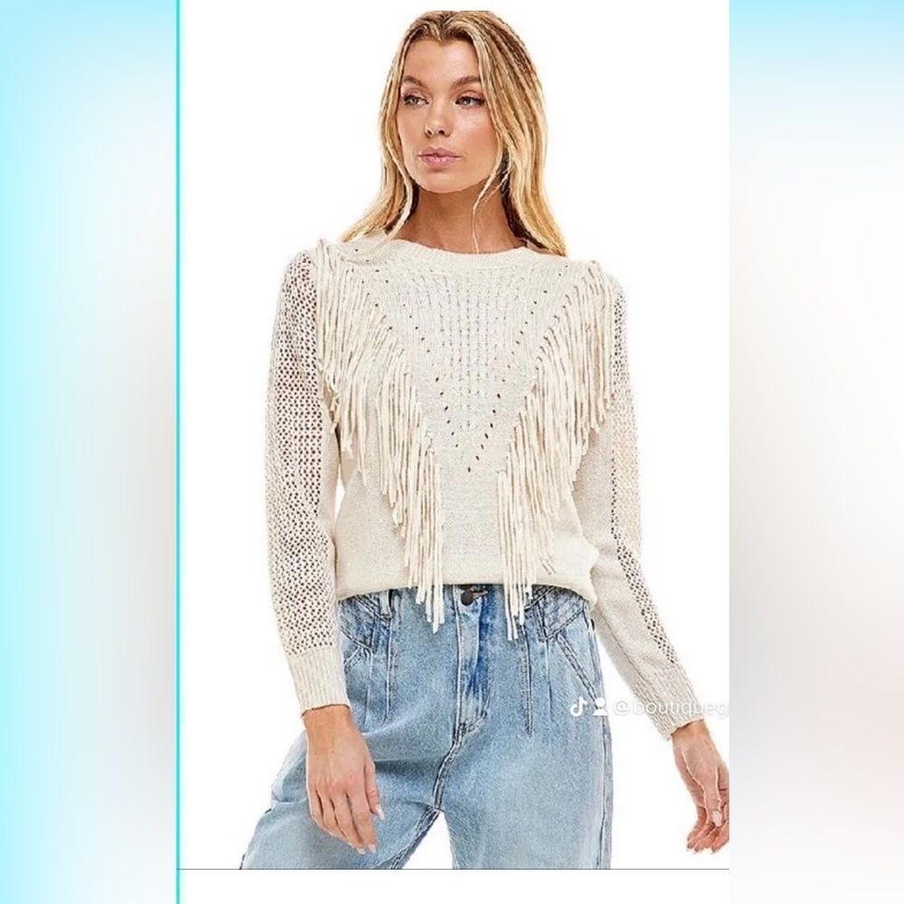 On twelfth beige sweater with fringes new